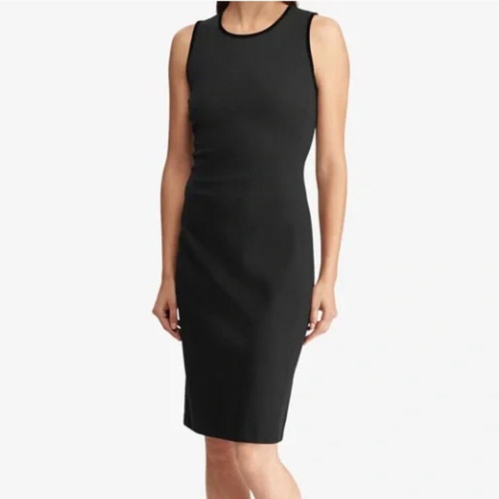 Lauren Ralph Lauren Sz XL Sheath Dress‎ Velvet Trim Knee Length Charcoal Black
